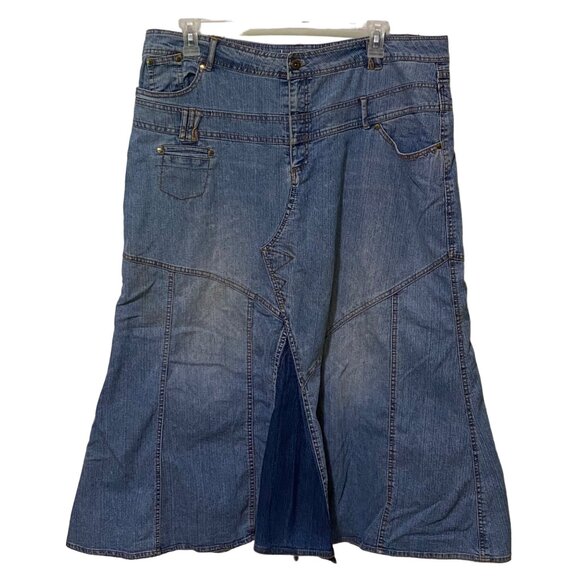 Jamie Nicole Patchwork Denim Flare Maxi Skirt Size 18 Y2K - Picture 1 of 6